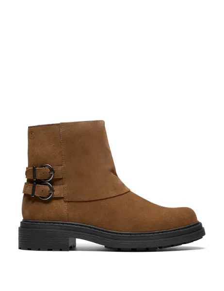 Clarks Suede Buckle Block Heel Ankle Boots Brown