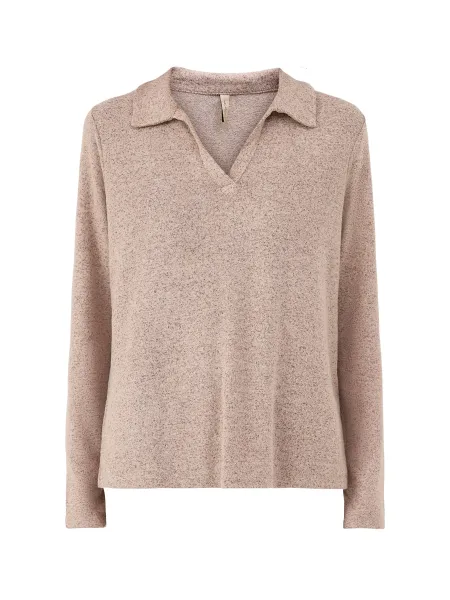 Biara 159 Viscose Blend Collared Knitted Jumper - Camel Melange
