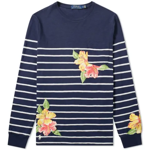 Long Sleeve Floral Stripe Print Tee