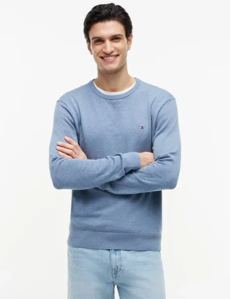 Tommy Hilfiger Essential Pure Cotton Crew Neck Jumper Dark Blue