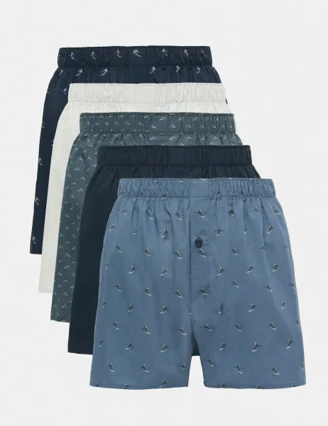Marks & Spencer 5 Pack Pure Cotton StayNew Ski Boxers Navy Mix