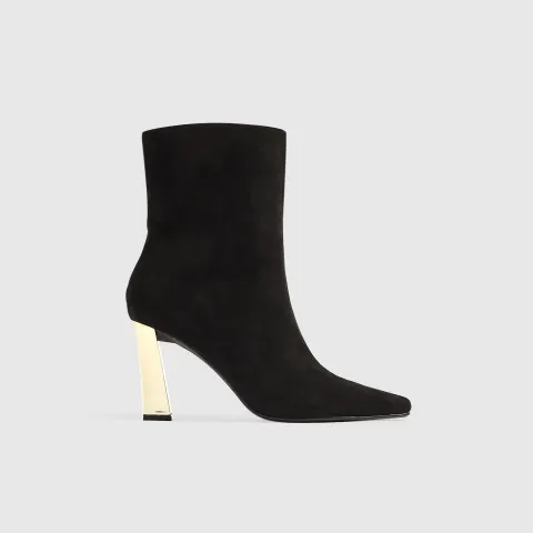 River Island Faux Suede Gold Heel Stretch Boots