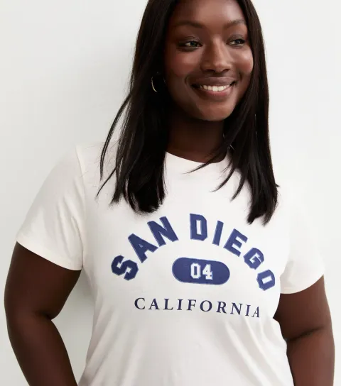 New Look Women's Plus Size Off White San Diego Graphic T-Shirt Curves