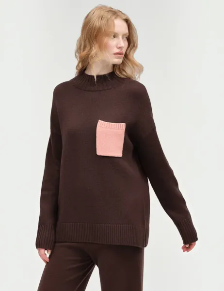 Chinti & Parker Wool Rich Roll Neck Pocket Detail Sweatshirt