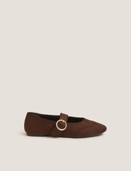 Monsoon Buckle Flat Mary Jane Ballet Pumps Chocolate