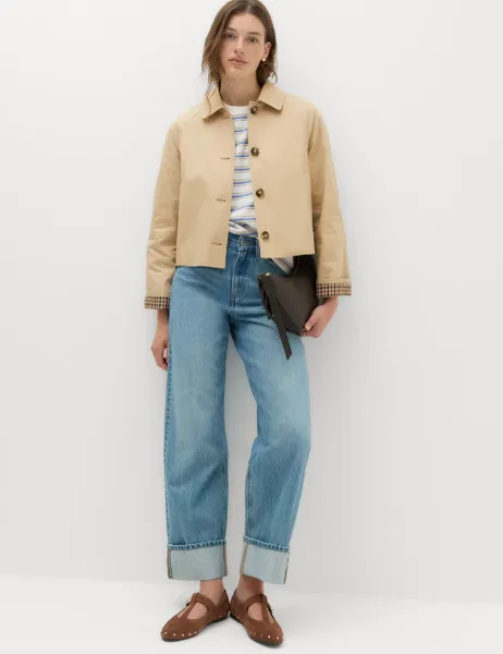 Marks & Spencer Pure Cotton Short Button Through Jacket Sand