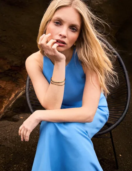 RO&ZO Halter Neck Top with Linen Mid Blue