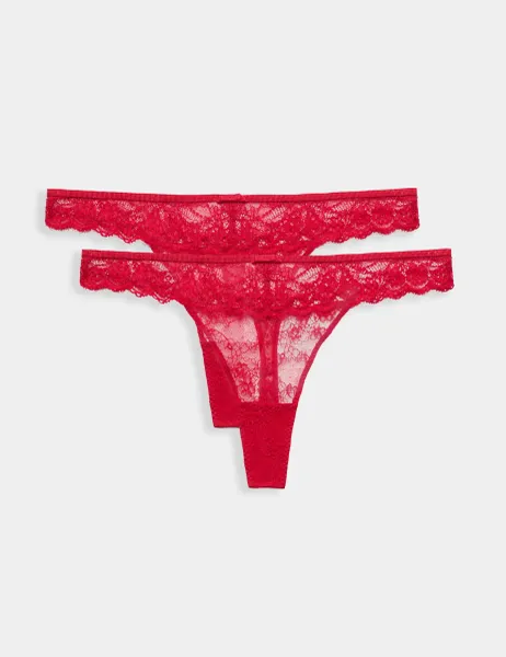 Marks & Spencer 2 Pack Ida Lace Thongs Red