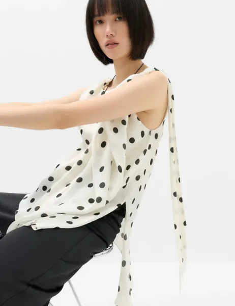 Marks & Spencer Polka Dot Draped Asymmetric Top Ivory Mix