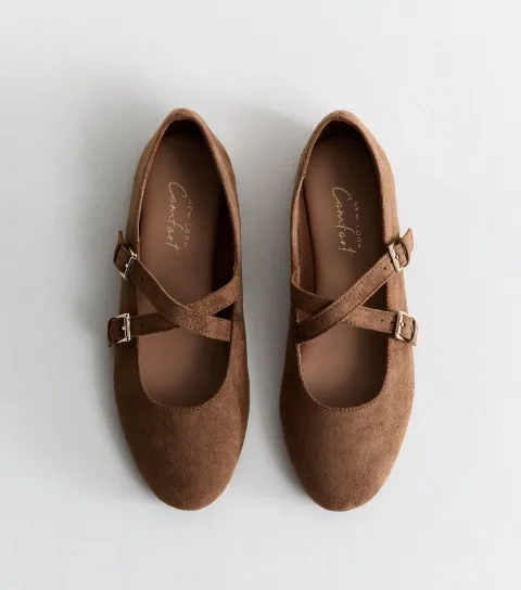 Women's Tan Faux Suede Multi Strap Mary Jane Shoes Vegan