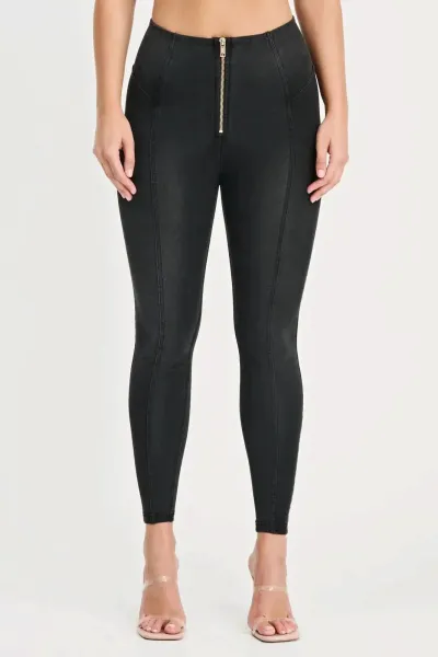 Freddy WRUP Denim with Feature Seam - High Waisted - 7/8 Length - Black + Black Stitching