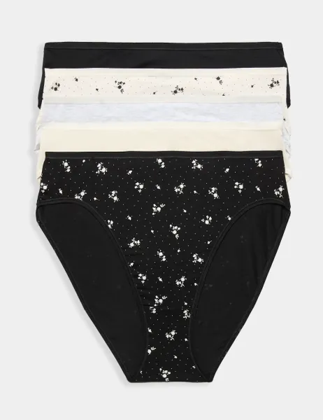 Marks & Spencer 5pk Cotton Modal High Waisted High Leg Knickers Black Mix
