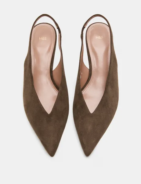 Marks & Spencer Kitten Heel Pointed Slingback Shoes Olive