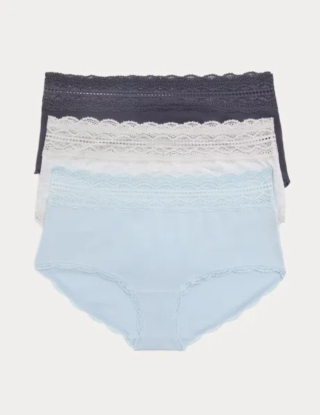 Marks & Spencer 3pk Cotton Rich High Rise Shorts Grey Mix