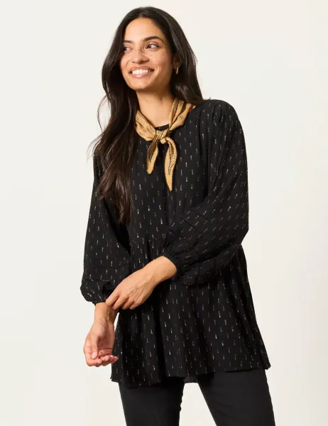 FatFace Metallic Lace Insert Tunic Blouse