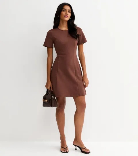 Women's Dark Brown Flared A-Line Mini Dress
