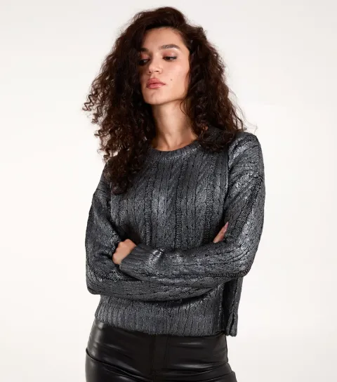 Blue Vanilla Women's Black Metallic Cable Knit Jumper