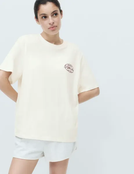 Marks & Spencer Pure Cotton Embroidered Slogan Pyjama Top Cream