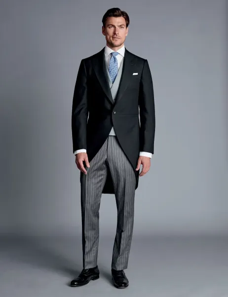 Charles Tyrwhitt Slim Fit Pure Wool Stripe Trousers Black Mix