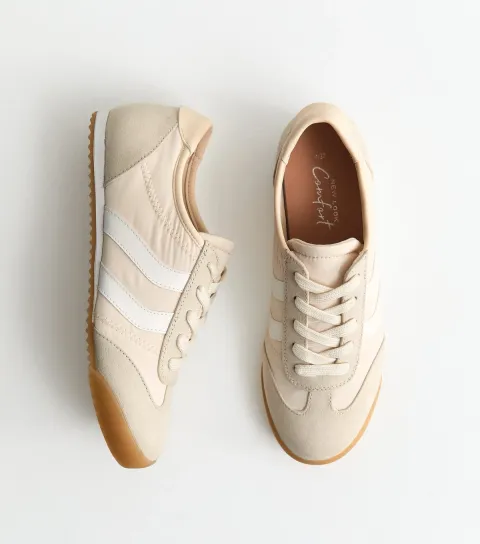 Women's Off White Woven Side Stripe Gum Sole Trainers Vegan