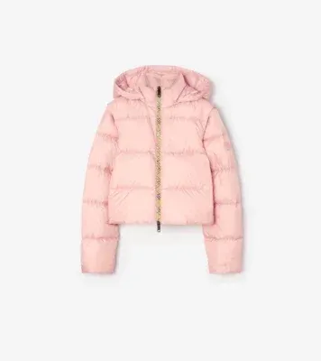 Detachable Sleeve Nylon Langdale Puffer Jacket in Peony pink