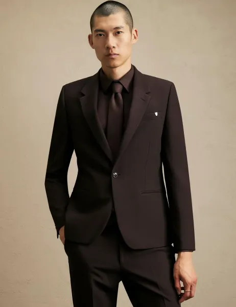 River Island Skinny Fit Stretch Suit Jacket Brown