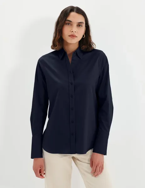 Finery London Pure Cotton Collared Shirt Navy
