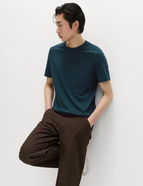 Marks & Spencer Pure Cotton Regular Fit Crew Neck T-Shirt Dark Petrol