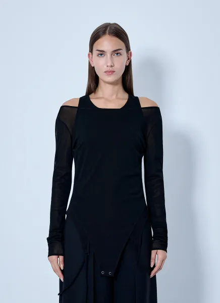 Rib Knit And Tulle Layered Bodysuit