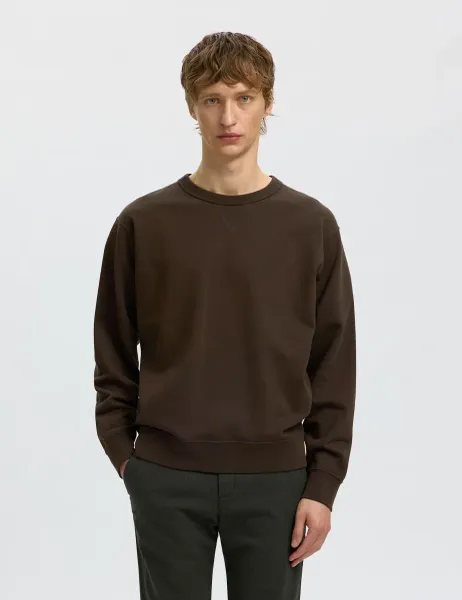 Selected Pure Cotton Crew Neck Relaxed Sweatshirt Brown