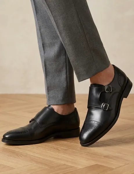 Jones Bootmaker Leather Double Monk Strap Shoes
