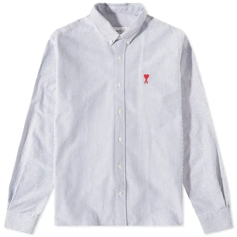 AMI Heart Striped Button Down Oxford Shirt