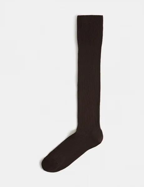 Marks & Spencer Supersoft Ribbed Knee High Socks Chocolate