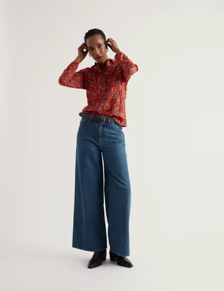 Seasalt Cornwall Pure Cotton Textured Floral Shirt Orange Mix