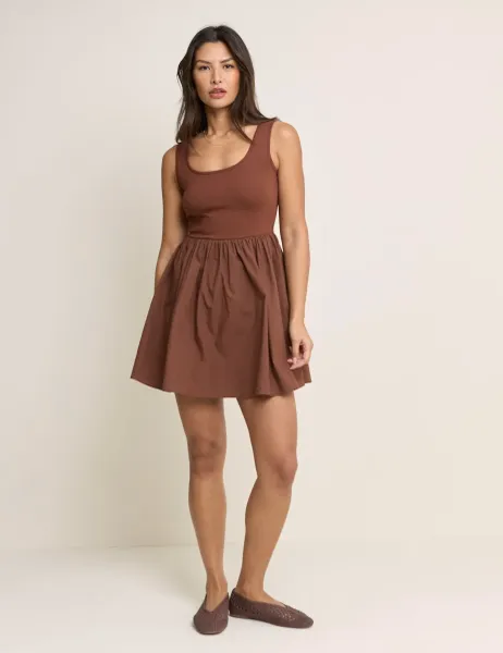 Nobody's Child Scoop Neck Mini Skater Dress Brown