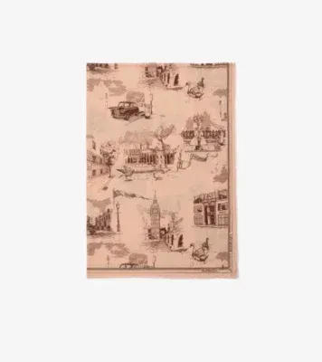 London Landmarks Wool Silk Scarf in Sepia pink