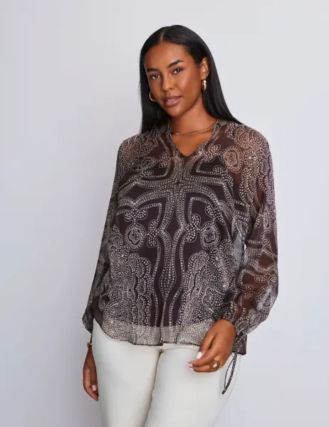 Live Unlimited London Printed V-Neck Blouse