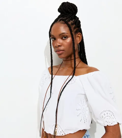 Women's White Broderie Anglaise Bubble Hem Cropped Top