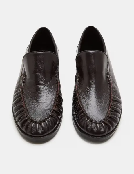 Marks & Spencer Leather Ruched Loafers Wine