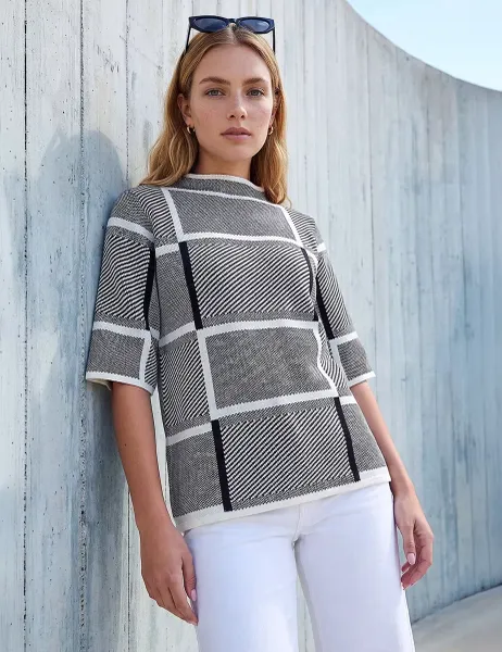 Roman Checked Jumper Grey Mix