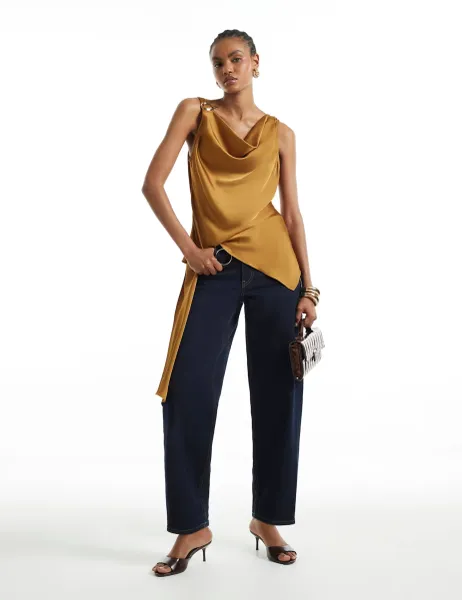 River Island Draped Waist Sash Top Yellow