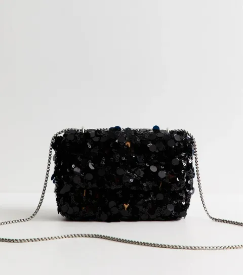 New Look Black Cluster Sequin Chain Crossbody Bag