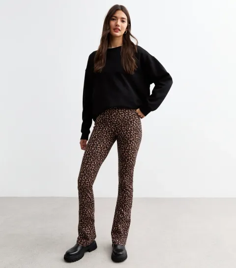 New Look Women's Brown Leopard Print Flared Leggings
