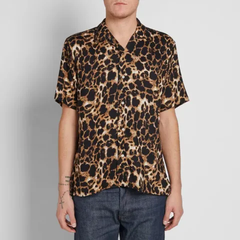 Short Sleeve Rayon Leopard Bowling Shirt