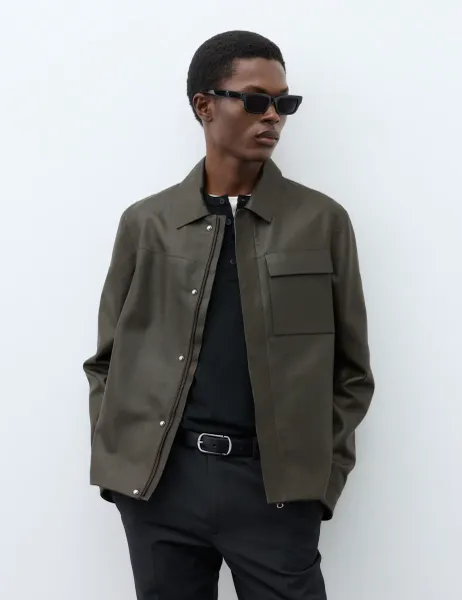 Autograph Grained Bonded Leather Overshirt Dark Taupe