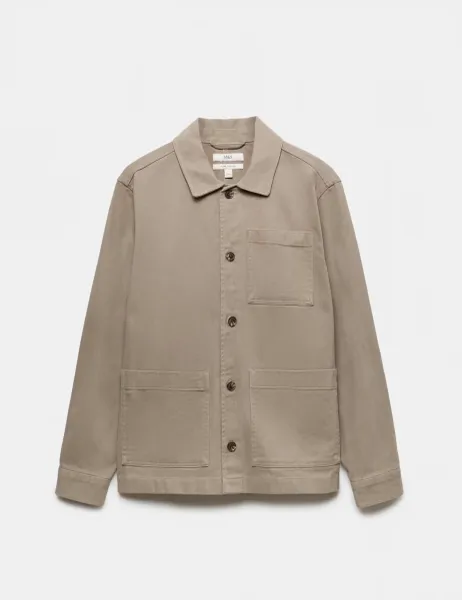 Marks & Spencer Regular Fit Pure Cotton Twill Overshirt Mushroom