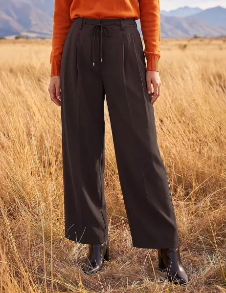 Roman Skinny Tie Wide Leg Trousers Chocolate