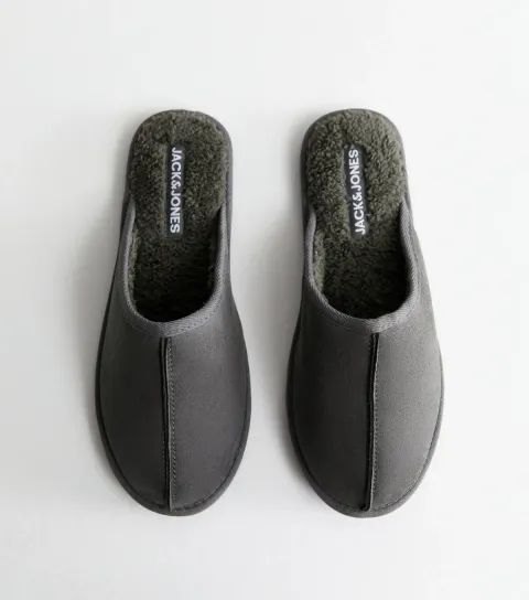 Men's Dark Grey Faux Suede Slippers