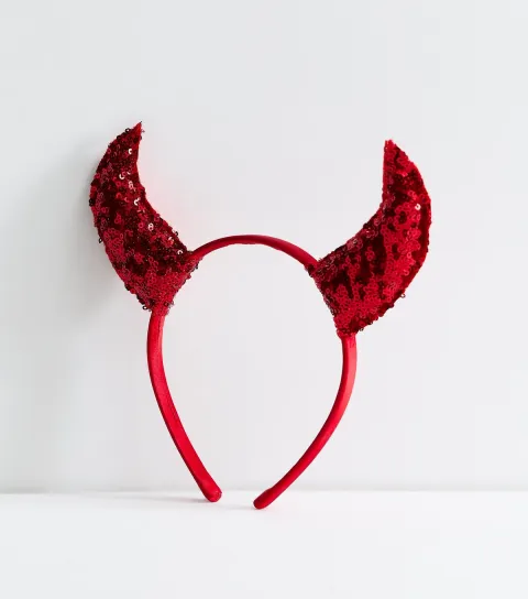 Bright Red Halloween Sequin Embellished Devil Horns Headband