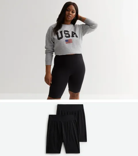 New Look Women's Plus Size 2 Pack Black Cycling Shorts Curves